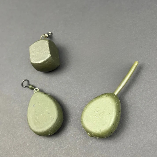 LEAD FISHING WEIGHTS / SINKERS - 3 VARIOUS TYPES ALL MATT WEED GREEN COLOUR