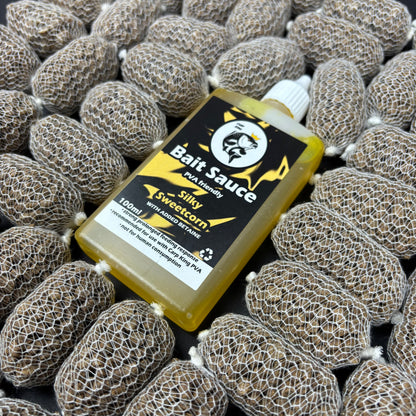 PRE TIED PVA MESH BAGS SESSION PACK + BAIT SAUCE (TEN FLAVOURS)