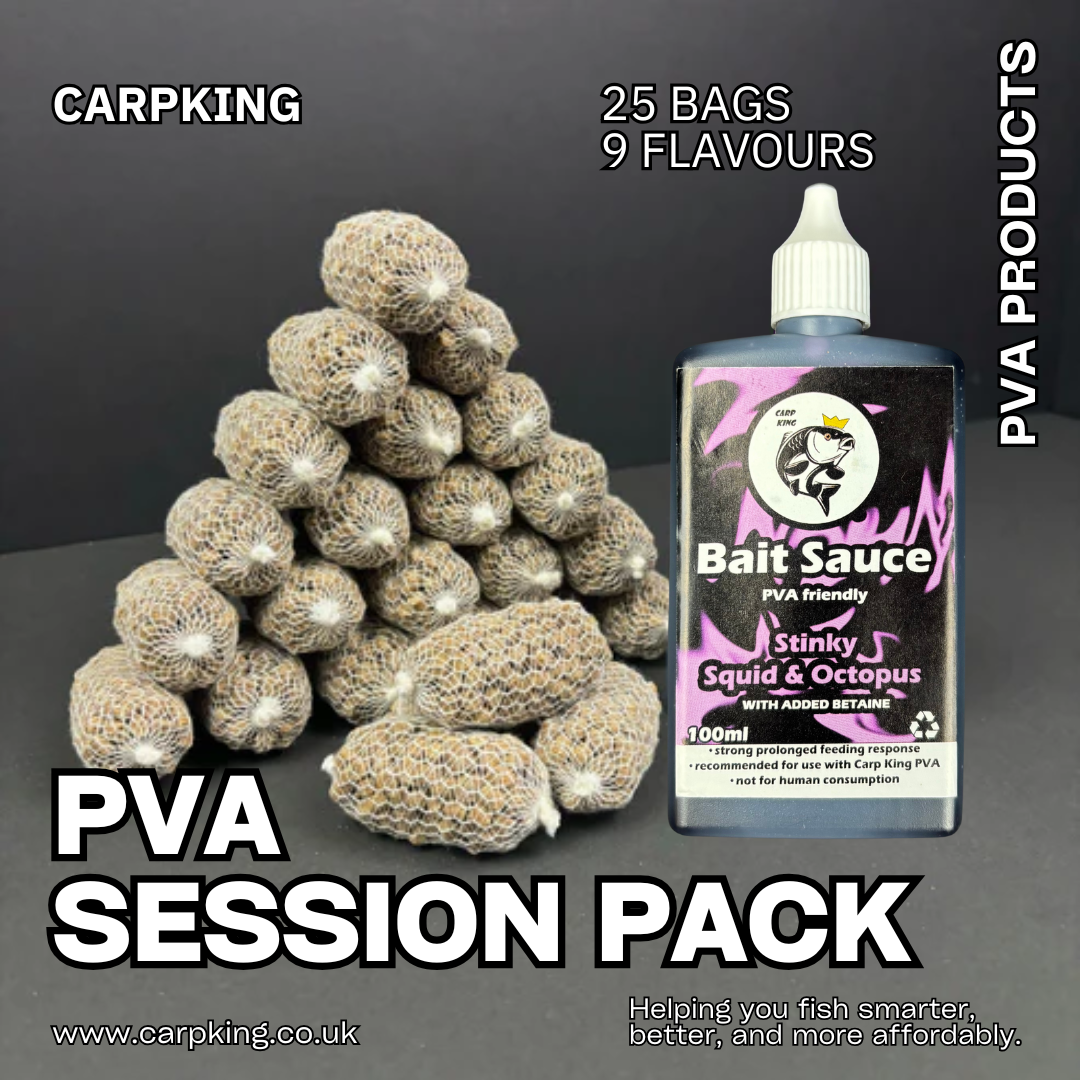 PRE TIED PVA MESH BAGS SESSION PACK + BAIT SAUCE (TEN FLAVOURS)