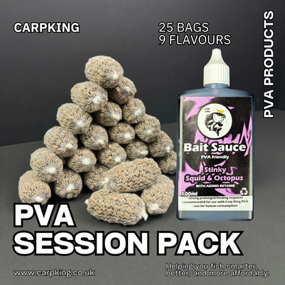 PRE TIED PVA MESH BAGS SESSION PACK + BAIT SAUCE (TEN FLAVOURS)